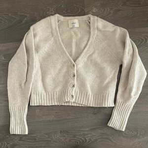 Wilfred Neutral Cropped V-Neck Button Cardigan in Light Beige